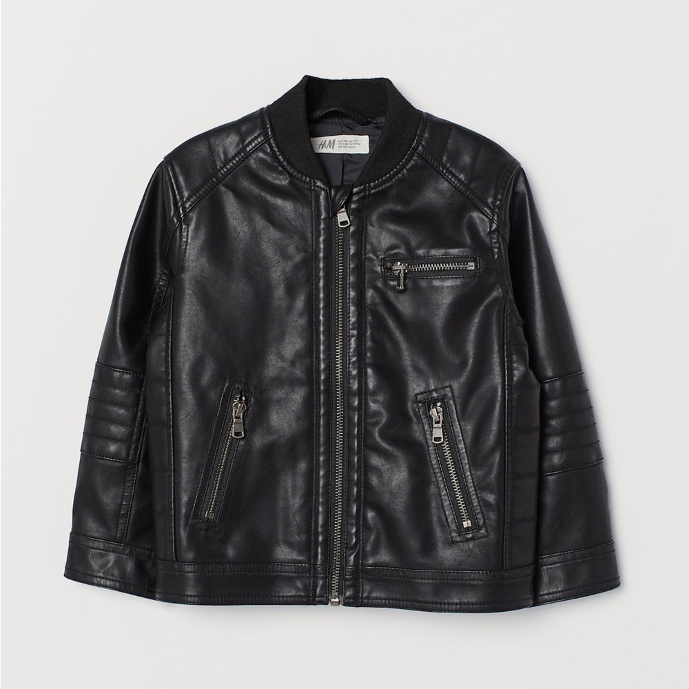 H&M Kids Size 4-5 Biker Jacket Black Faux Leather